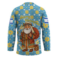 Israel Christmas Hockey Jersey with Blue-Yellow Star Pattern, Menorah, and Santa Motif - Wonder Print Shop