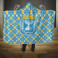 Israel Christmas Hooded Blanket with Blue-Yellow Star Pattern, Menorah, and Santa Motif - Wonder Print Shop