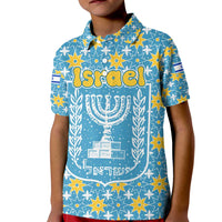 Israel Christmas Kid Polo Shirt with Blue-Yellow Star Pattern, Menorah, and Santa Motif - Wonder Print Shop