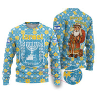 Israel Christmas Ugly Christmas Sweater with Blue-Yellow Star Pattern, Menorah, and Santa Motif - Wonder Print Shop