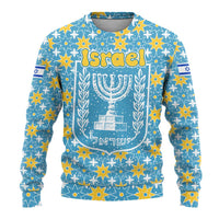 Israel Christmas Ugly Christmas Sweater with Blue-Yellow Star Pattern, Menorah, and Santa Motif - Wonder Print Shop