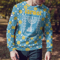 Israel Christmas Ugly Christmas Sweater with Blue-Yellow Star Pattern, Menorah, and Santa Motif - Wonder Print Shop