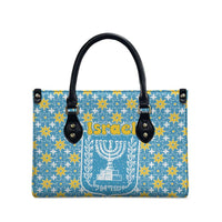 Israel Christmas Leather Bag with Blue-Yellow Star Pattern, Menorah, and Santa Motif - Wonder Print Shop