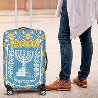 Israel Christmas Luggage Cover with Blue-Yellow Star Pattern, Menorah, and Santa Motif - Wonder Print Shop