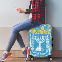 Israel Christmas Luggage Cover with Blue-Yellow Star Pattern, Menorah, and Santa Motif - Wonder Print Shop