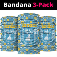 Israel Christmas Neck Gaiter with Blue-Yellow Star Pattern, Menorah, and Santa Motif - Wonder Print Shop