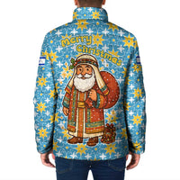 Israel Christmas Padded Jacket with Blue-Yellow Star Pattern, Menorah, and Santa Motif - Wonder Print Shop