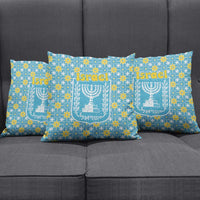 Israel Christmas Pillow Cover with Blue-Yellow Star Pattern, Menorah, and Santa Motif - Wonder Print Shop