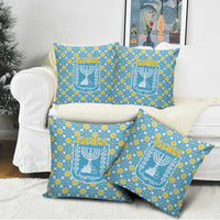 Israel Christmas Pillow Cover with Blue-Yellow Star Pattern, Menorah, and Santa Motif - Wonder Print Shop