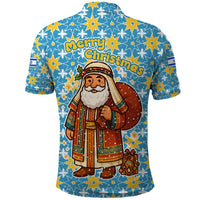 Israel Christmas Polo Shirt with Blue-Yellow Star Pattern, Menorah, and Santa Motif - Wonder Print Shop