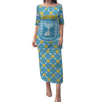 Israel Christmas Puletasi with Blue-Yellow Star Pattern, Menorah, and Santa Motif - Wonder Print Shop