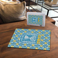 Israel Christmas Puzzle with Blue-Yellow Star Pattern, Menorah, and Santa Motif - Wonder Print Shop