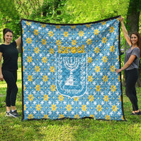 Israel Christmas Quilt with Blue-Yellow Star Pattern, Menorah, and Santa Motif - Wonder Print Shop