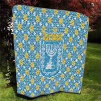 Israel Christmas Quilt with Blue-Yellow Star Pattern, Menorah, and Santa Motif - Wonder Print Shop