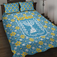Israel Christmas Quilt Bed Set with Blue-Yellow Star Pattern, Menorah, and Santa Motif - Wonder Print Shop