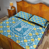 Israel Christmas Quilt Bed Set with Blue-Yellow Star Pattern, Menorah, and Santa Motif - Wonder Print Shop