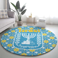 Israel Christmas Round Carpet with Blue-Yellow Star Pattern, Menorah, and Santa Motif - Wonder Print Shop