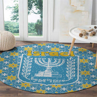 Israel Christmas Round Carpet with Blue-Yellow Star Pattern, Menorah, and Santa Motif - Wonder Print Shop