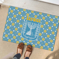 Israel Christmas Rubber Doormat with Blue-Yellow Star Pattern, Menorah, and Santa Motif - Wonder Print Shop