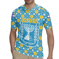 Israel Christmas Rugby Jersey with Blue-Yellow Star Pattern, Menorah, and Santa Motif - Wonder Print Shop