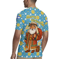 Israel Christmas Rugby Jersey with Blue-Yellow Star Pattern, Menorah, and Santa Motif - Wonder Print Shop
