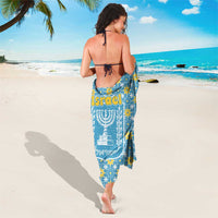 Israel Christmas Sarong with Blue-Yellow Star Pattern, Menorah, and Santa Motif - Wonder Print Shop