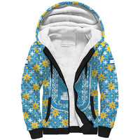 Israel Christmas Sherpa Hoodie with Blue-Yellow Star Pattern, Menorah, and Santa Motif - Wonder Print Shop