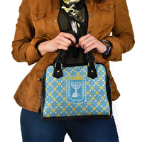 Israel Christmas Shoulder Handbag with Blue-Yellow Star Pattern, Menorah, and Santa Motif - Wonder Print Shop