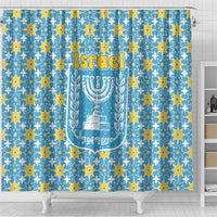 Israel Christmas Shower Curtain with Blue-Yellow Star Pattern, Menorah, and Santa Motif - Wonder Print Shop