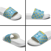 Israel Christmas Slide Sandals with Blue-Yellow Star Pattern, Menorah, and Santa Motif - Wonder Print Shop