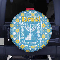 Israel Christmas Spare Tire Cover with Blue-Yellow Star Pattern, Menorah, and Santa Motif - Wonder Print Shop