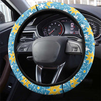 Israel Christmas Steering Wheel Cover with Blue-Yellow Star Pattern, Menorah, and Santa Motif - Wonder Print Shop