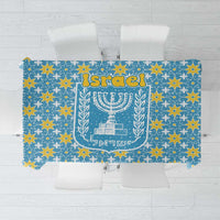 Israel Christmas Tablecloth with Blue-Yellow Star Pattern, Menorah, and Santa Motif - Wonder Print Shop