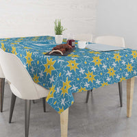 Israel Christmas Tablecloth with Blue-Yellow Star Pattern, Menorah, and Santa Motif - Wonder Print Shop