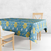 Israel Christmas Tablecloth with Blue-Yellow Star Pattern, Menorah, and Santa Motif - Wonder Print Shop