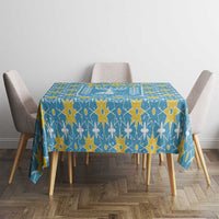 Israel Christmas Tablecloth with Blue-Yellow Star Pattern, Menorah, and Santa Motif - Wonder Print Shop