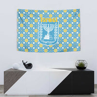Israel Christmas Tapestry with Blue-Yellow Star Pattern, Menorah, and Santa Motif - Wonder Print Shop