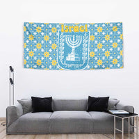 Israel Christmas Tapestry with Blue-Yellow Star Pattern, Menorah, and Santa Motif - Wonder Print Shop