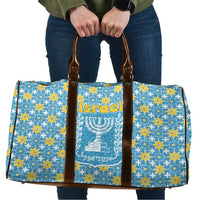 Israel Christmas Travel Bag with Blue-Yellow Star Pattern, Menorah, and Santa Motif - Wonder Print Shop
