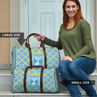 Israel Christmas Travel Bag with Blue-Yellow Star Pattern, Menorah, and Santa Motif - Wonder Print Shop