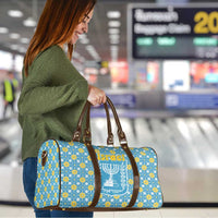 Israel Christmas Travel Bag with Blue-Yellow Star Pattern, Menorah, and Santa Motif - Wonder Print Shop