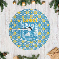 Israel Christmas Tree Skirt with Blue-Yellow Star Pattern, Menorah, and Santa Motif - Wonder Print Shop