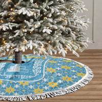 Israel Christmas Tree Skirt with Blue-Yellow Star Pattern, Menorah, and Santa Motif - Wonder Print Shop
