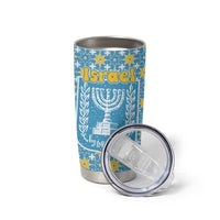 Israel Christmas Tumbler Cup with Blue-Yellow Star Pattern, Menorah, and Santa Motif - Wonder Print Shop