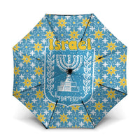 Israel Christmas Umbrella with Blue-Yellow Star Pattern, Menorah, and Santa Motif - Wonder Print Shop