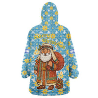 Israel Christmas Wearable Blanket Hoodie with Blue-Yellow Star Pattern, Menorah, and Santa Motif - Wonder Print Shop