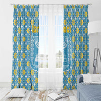 Israel Christmas Window Curtain with Blue-Yellow Star Pattern, Menorah, and Santa Motif - Wonder Print Shop