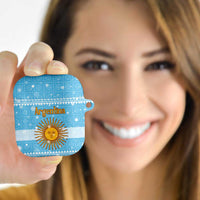 Argentina Christmas AirPods Case with Blue-White Snowflake Pattern, Sun Emblem, and Map Motif - Wonder Print Shop
