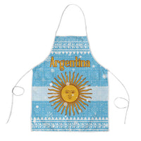 Argentina Christmas Apron with Blue-White Snowflake Pattern, Sun Emblem, and Map Motif - Wonder Print Shop