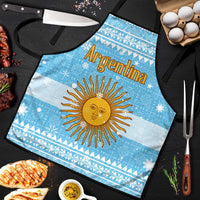 Argentina Christmas Apron with Blue-White Snowflake Pattern, Sun Emblem, and Map Motif - Wonder Print Shop